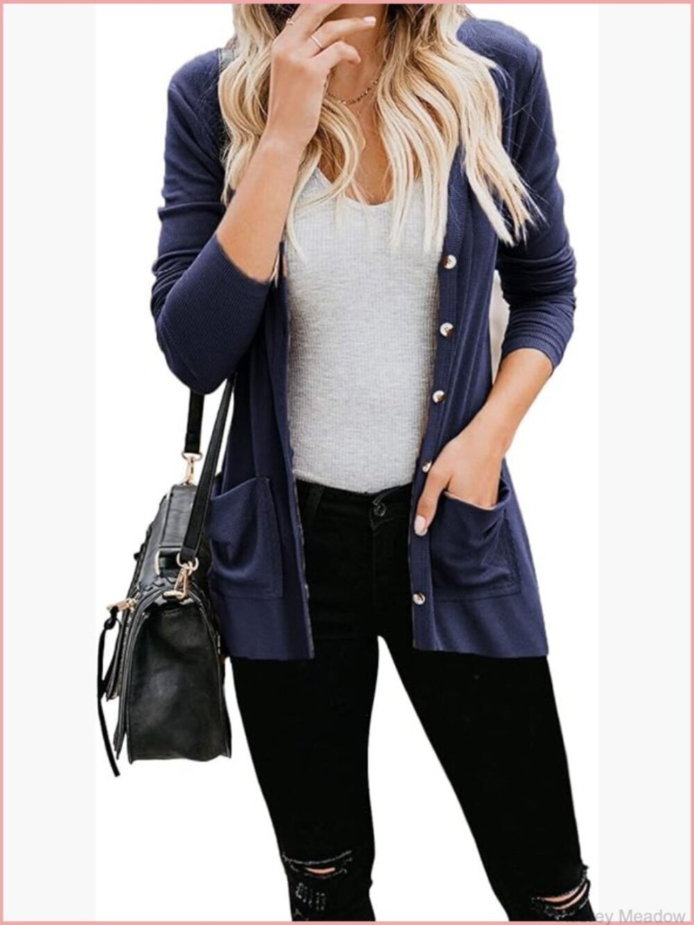 Button Front Knit Cardigan with Pockets Lightweight Open Front